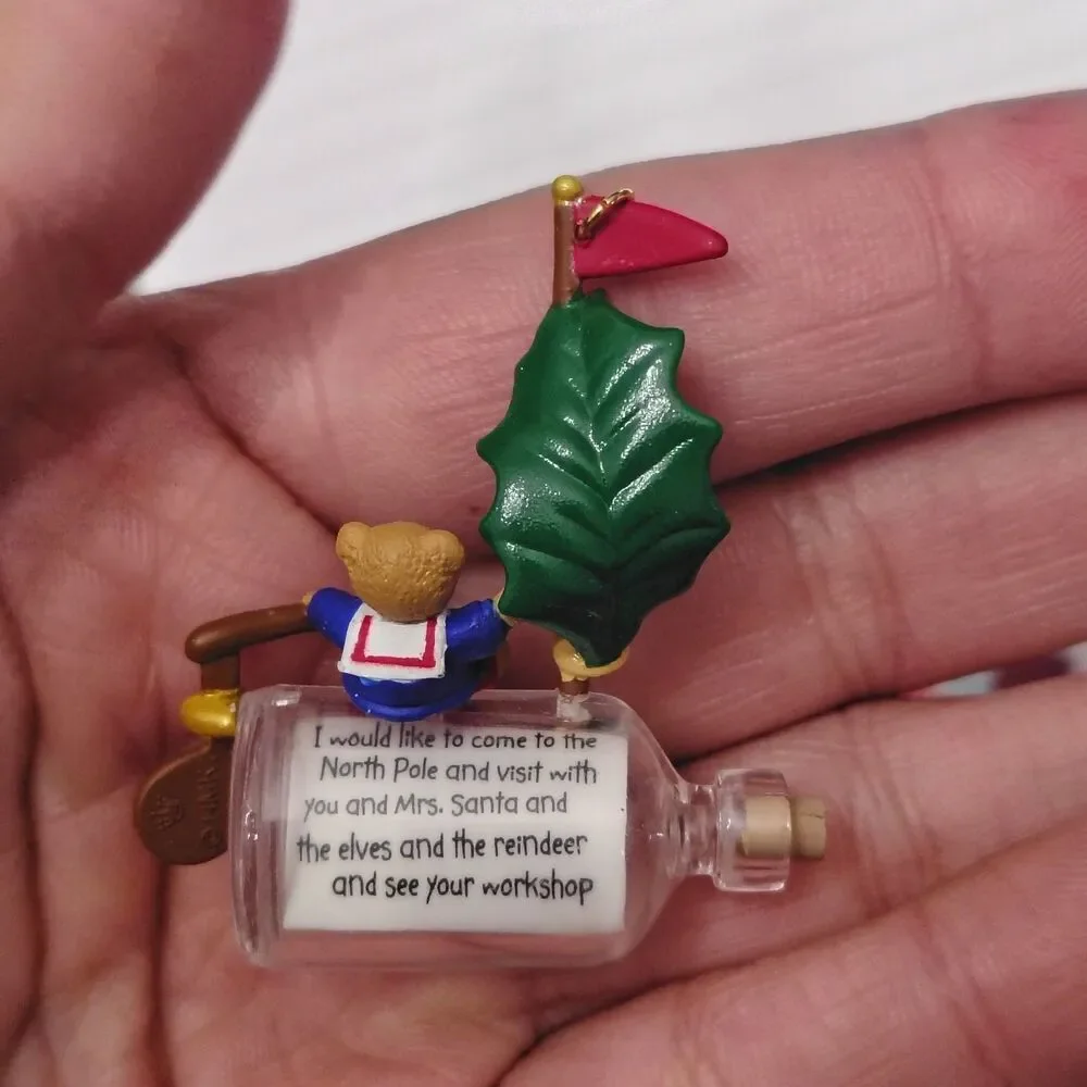 VTG Hallmark Keepsake Miniature Ornament 1996 “Santa North Pole” Bear On Bottle